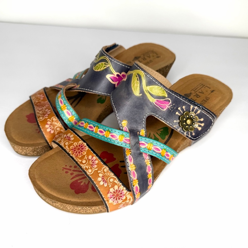 L’Artiste Sandals Womens Size 37, 6.5-7 US, Swan Spring Step Wedge Boho Floral